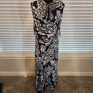 Elegant Blue Patterned Maxi Dress